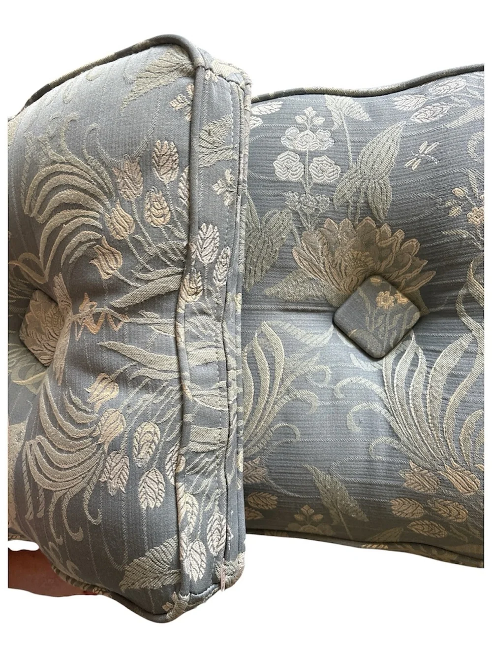 Set of 2 Elegant Floral Tufted Seat Cushions in Slate Blue and Beige